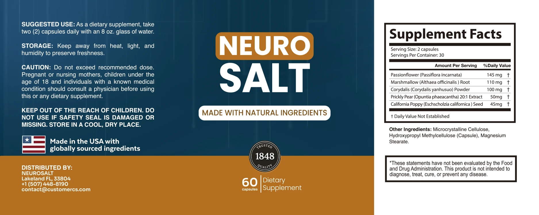 NeuroSalt supplement facts nutritional label
